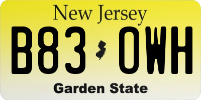 NJ license plate B83OWH