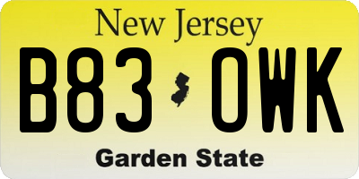 NJ license plate B83OWK
