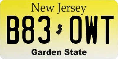 NJ license plate B83OWT