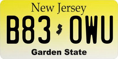 NJ license plate B83OWU
