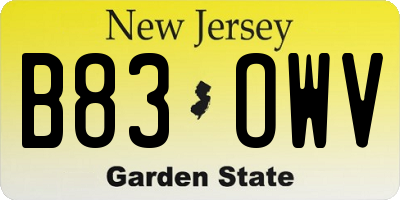 NJ license plate B83OWV