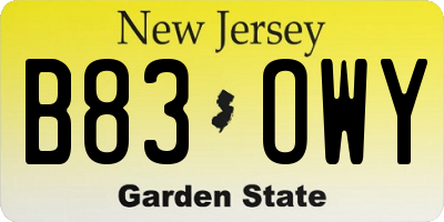 NJ license plate B83OWY