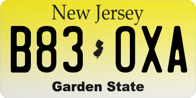 NJ license plate B83OXA