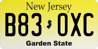 NJ license plate B83OXC