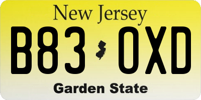 NJ license plate B83OXD