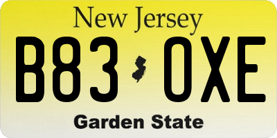 NJ license plate B83OXE