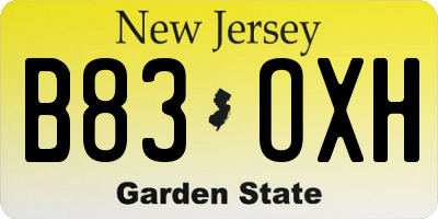 NJ license plate B83OXH