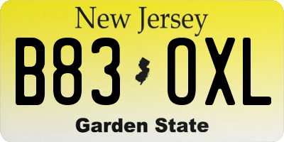 NJ license plate B83OXL