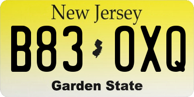 NJ license plate B83OXQ
