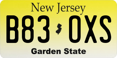 NJ license plate B83OXS