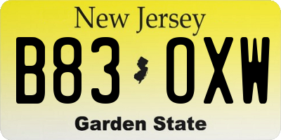 NJ license plate B83OXW