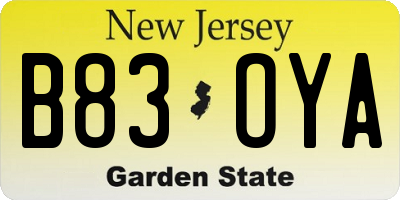 NJ license plate B83OYA