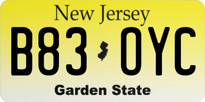 NJ license plate B83OYC