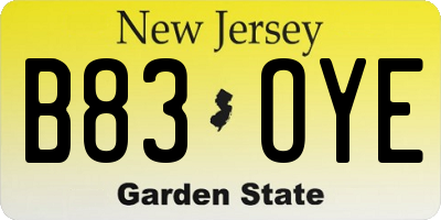 NJ license plate B83OYE