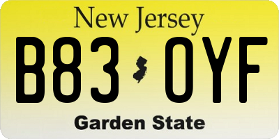 NJ license plate B83OYF