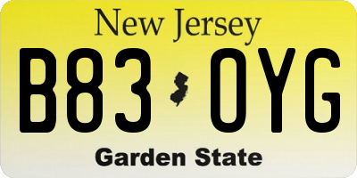 NJ license plate B83OYG