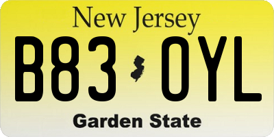 NJ license plate B83OYL