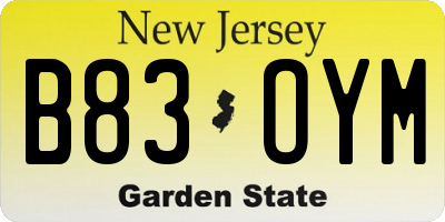 NJ license plate B83OYM