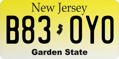 NJ license plate B83OYO