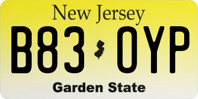 NJ license plate B83OYP