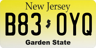 NJ license plate B83OYQ