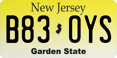 NJ license plate B83OYS