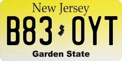 NJ license plate B83OYT