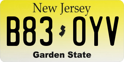 NJ license plate B83OYV