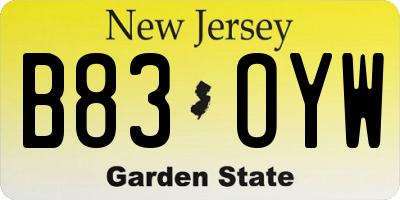 NJ license plate B83OYW
