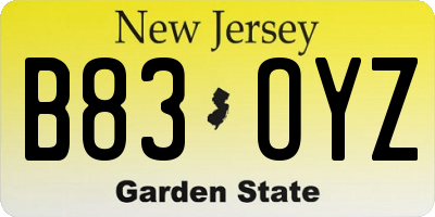 NJ license plate B83OYZ