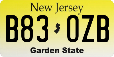 NJ license plate B83OZB