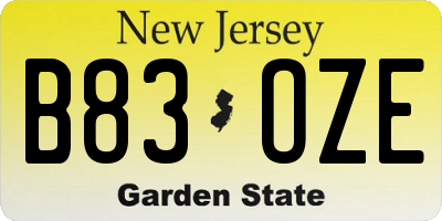 NJ license plate B83OZE