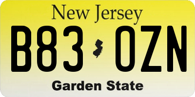 NJ license plate B83OZN