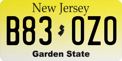 NJ license plate B83OZO