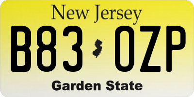 NJ license plate B83OZP
