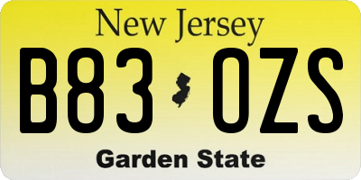 NJ license plate B83OZS