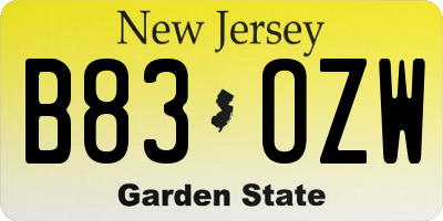 NJ license plate B83OZW