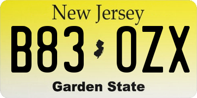 NJ license plate B83OZX