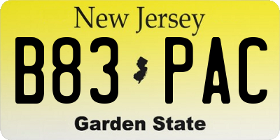 NJ license plate B83PAC