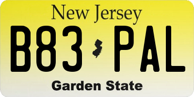 NJ license plate B83PAL