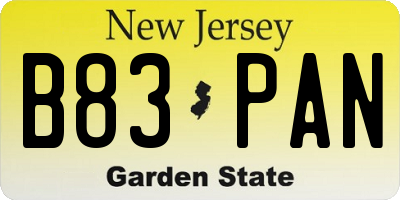 NJ license plate B83PAN