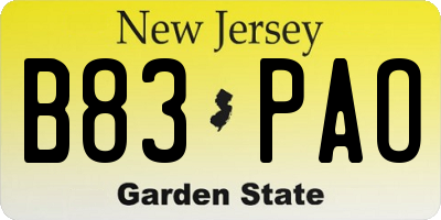 NJ license plate B83PAO