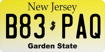 NJ license plate B83PAQ