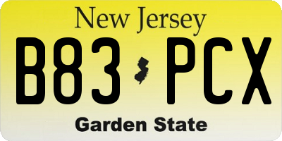 NJ license plate B83PCX