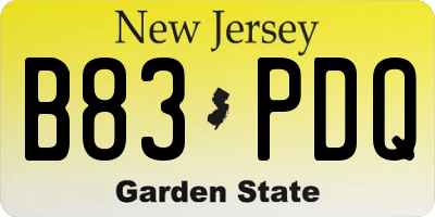 NJ license plate B83PDQ