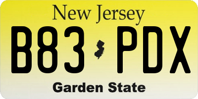 NJ license plate B83PDX