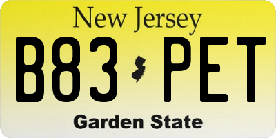 NJ license plate B83PET