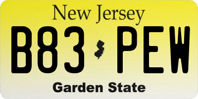 NJ license plate B83PEW
