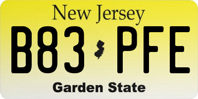 NJ license plate B83PFE