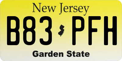 NJ license plate B83PFH